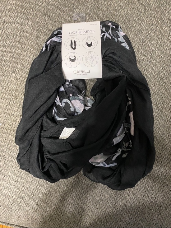 Accessories - Capelli New York Black Floral Loop Scarf